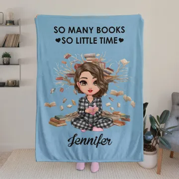 Discover Personalised Cartoon Reading Character Soft Throw Blanket with Name Daily Birthday Gift for Kids Women Reading Lovers