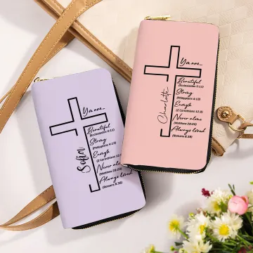 Discover Personalised Bible Cross Portable PU Leather Wallet with Name Birthday Anniversary Christening Christmas Gift for Women Christian