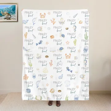 Discover Personalised Cute Sea Animal Soft Throw Blanket with Name Home Decor Newborn Birthday Gift for Boys Girls