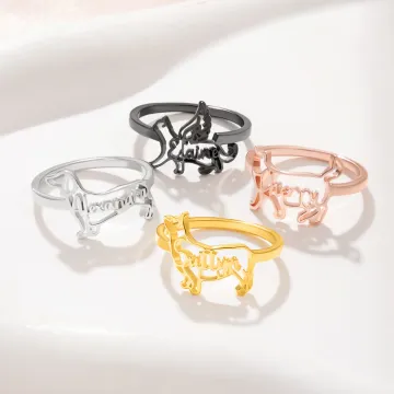 Discover Personalised Cute Dog Cat Silhouette Ring with Name Minimalist Jewellery Birthday Anniversary Gift for Pet Lovers