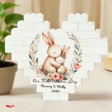 Discover Personalised Rabbit Tiger Mother Baby Animal Heart Building Brick Puzzles with Text and Year First Mother's Day Gift for Mom