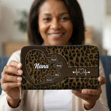 Discover Personalised Heart Gigi Nana 1-10 Names Leopard PU Leather Wallet  with Title Daily Use Mother's Day Gift for Mother Grandmother