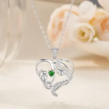 Discover Personalised Dainty Mother and Daughter Heart Zircon Necklace with Birthstone Mother's Day Anniversary Birthday Gift for Women