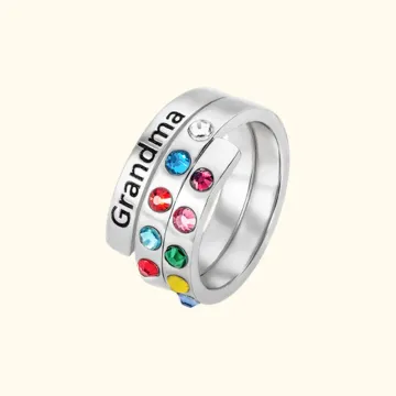 Discover Personalised Birthstone Wrap Stacking with Platinum Plated Ring for Grandma Mom Nana