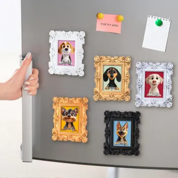 Discover Personalised Retro Photo Frame Shape Cartoon Dog Refrigerator Magnet with Name Home Decoration Birthday Anniversary Gift for Pet Lovers