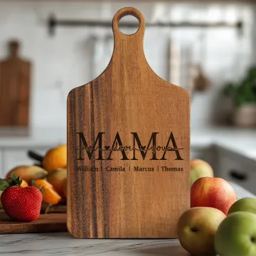 Discover Personalised I Love You Mom Wood Charcuterie Chopping Board with 1-12 Engraved Names and Handle Mother's Day Birthday Gift for Mom Grandma