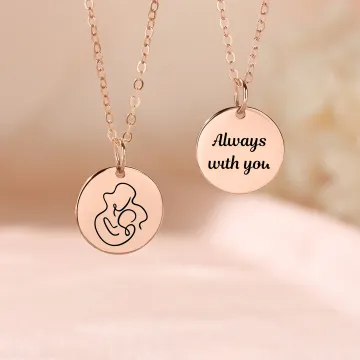 Discover Personalised Simple Style Heart Hug Flower Carnation Coin Necklace with Text Birthday Mother's Day Gift for Mom and Grandma