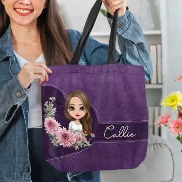 Discover Personalised Retro Birth Flower Wreath Cartoon Character Large Tote Bag with Name Birthday Mother's Day Gift for Women
