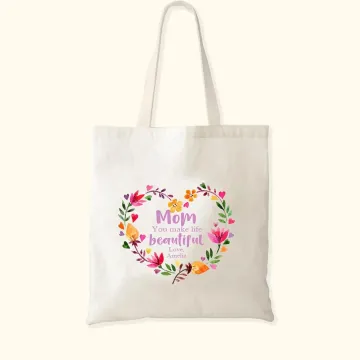 Discover Personalised You Make Life Beautiful Floral Hoop Canvas Tote Bag with Name Mother's Day Gift for Mom Grandma