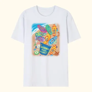 Discover Personalised Beach Buddies Slipper 100% Cotton T-shirt with 1-8 Names Mother's Day Father's Day Gift for Family