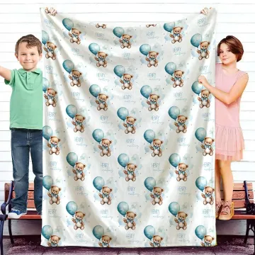 Discover Personalised Cute Bear Soft Blanket with Name Birthday Gift for Boys Girls