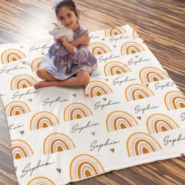 Discover Personalised Boho Rainbow Baby Blanket with Name Soft and Warm Newborn Party Birthday Gift for Kids New Mom