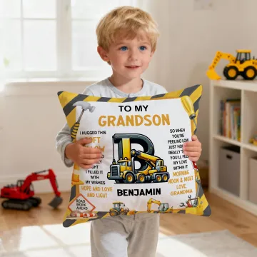 Discover Personalised Construction Vehicle Soft Cushion Cover with Name Initial and Title Bedroom Decoration Birthday Gift for Boys Kids
