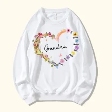Discover Personalised Watercolour Floral Love Heart Sweatshirt with 1-10 Kid Names Mother's Day Birthday Gift for Grandma Mom