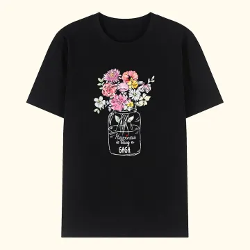 Discover Personalised Happiness is Being a GAGA T-shirt with Watercolour Birth Flower Bouquet Vase Mother's Day Birthday Gift for Mom Grandma