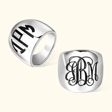 Discover Personalised Minimalist Monogram Dome Cigar Band Ring with Engraved Initials Statement Jewellery Birthday Mother's Day Gift for Women