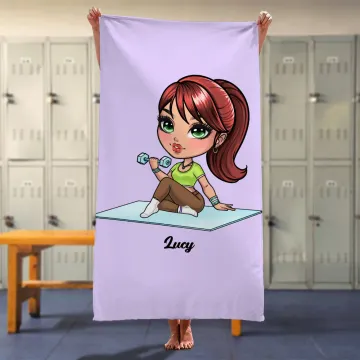 Discover Personalised Multicolour Cartoon Sport Girl Oversized Quick Dry Bath Towel with Name Birthday Gym Workout Essential Gift for Women