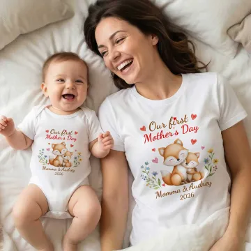 Discover Personalised Our First Mother's Day 100% Cotton T-shirt Baby Bodysuit with Name Birthday 1st Mother's Day Gift for Baby Mother