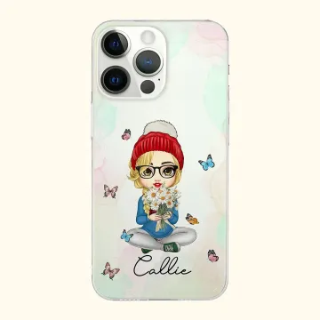 Discover Personalised Cartoon Character Butterfly Birth Flower Bouquet Phone Case for iPhone with Name Mother's Day Birthday Gift for Women