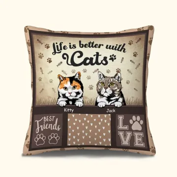 Discover Personalised Life is Better with Cats Throw Pillow Cover for Cat Lover Home Decoration