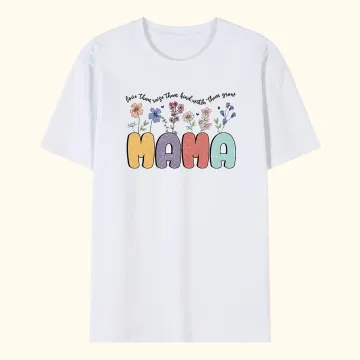 Discover Personalised Watercolour Flower Title 100% Cotton Mama T-shirt with Text Mother's Day Birthday Gift for Mom Grandma