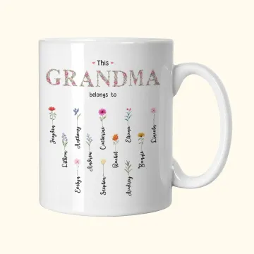 Discover Personalised This Grandma Mom Belongs To Ceramic Mug with 1-16 Birth Flowers and Names Mother's Day Gift for Her