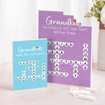 Discover Personalized Grandkids Make Life More Grand Crossword Scrabble Puzzle Building Brick with Names Mother's Day Housewarming Gift for Grandma Mom