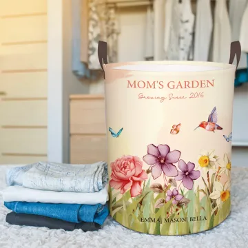 Discover Personalised 2-15 Watercolour Birth Flowers Design Waterproof Laundry Storage Basket with Title and Names Birthday Housewarming Gift for Mom Grandma