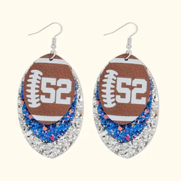 Discover Personalised Football Shape Glitter Triple Layer Jersey Number Earrings for Football Mom Football Lover