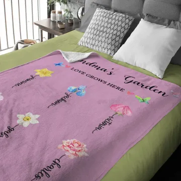 Discover Personalised 1-13 Birth Flowers Love Grows Here Soft Blanket with Names Mother's Day for Mom Grandma