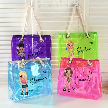 Discover Personalised Waterproof Y2K Cartoon Character Neon Laser Clear Tote Bag with Name Birthday Bridal Party Gift for Women Girls