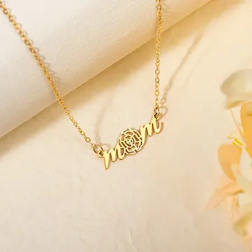 Discover Personalised Mom Birth Flower Pendant Necklace Dainty Jewellery Birthday Anniversary Mother's Day Gift for Women