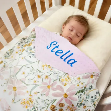Discover Personalised Daisy Floral Baby Blanket with Embroidery Name and Dotted Backing Birthday Baby Shower Gift for Newborns Boys Girls