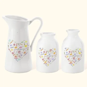 Discover Personalised Colourful Heart Birth Flower Word Cloud Ceramic Flower Vase with 1-15 Names Birthday Mother's Day Gift for Mom Grandma Family