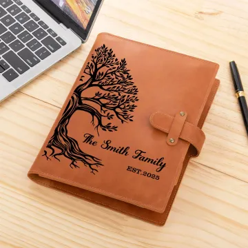 Discover Personalised Family Tree of Life PU Leather A5 Notebook Cover with Name Text Stationery Storage Mother's Day Birthday Anniversary Gift for Family