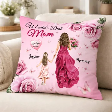 Discover Personalised Rose Cartoon Mom Kid Soft Cushion Cover with Name Home Decor Mother's Day Gift for Mother Grandma