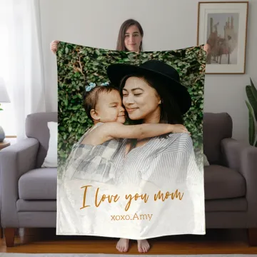 Discover Personalised Character Photo Soft Blanket with Text Mother's Day Baby Shower Gift for Family
