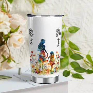 Discover Personalised Colourful Mom Daughter Silhouette 20 oz Tumbler with Name and Birth Flower Mother's Day Birthday Gift for Mom Grandmother