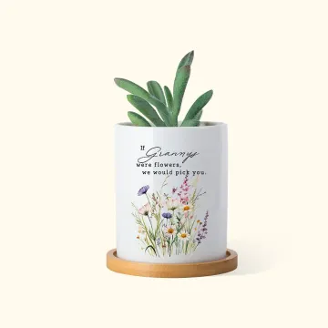 Discover Personalised Watercolour Floral Ceramic Plant Pot with Bamboo Base and Name Mother's Day Birthday Gift for Mom Grandma