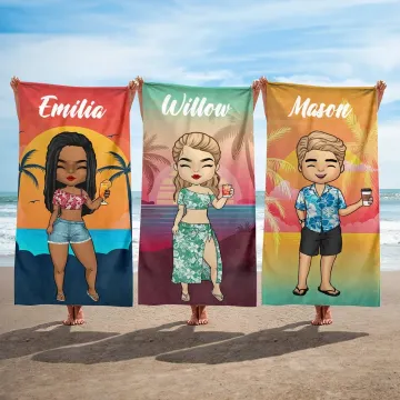 Discover Personalised Oversized Quick Dry Microfiber Hawaiian Sunset Stripe Beach Towel with Name Summer Travel Essential Birthday Gift for Family Friend