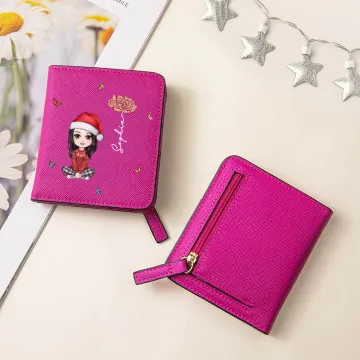 Discover Personalised Cartoon Character Birth Flower Leather Compact Bifold Pocket Wallet with Name and RIFD Function Birthday Christmas Gift for Women Girls