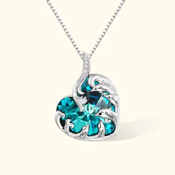 Discover Personalised Dolphin Crystal Necklace Ocean Wave Heart Necklace Gift for Her Birthday Mother's Day Gift
