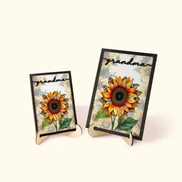 Discover Personalised Sunflower Wooden Plaque with 1-17 Kid’s Names Mother's Day Birthday Gift for Mom Grandma