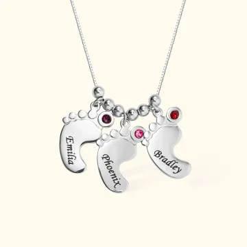 Discover Personalised Mother's Feet Charm Necklace with Children's Name