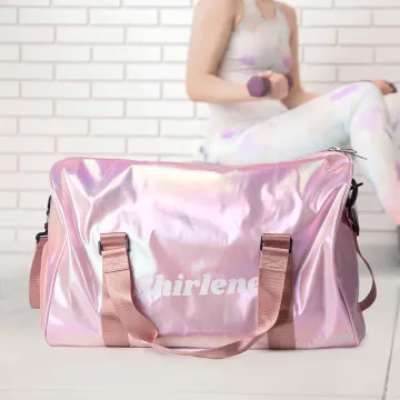 Discover Personalised Holographic Waterproof Name Weekend Bag with Shoulder Strap and Shoe Compartment Travel Essentials Birthday Gift for Girls Women