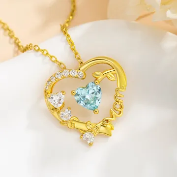 Discover Personalised Mom Heart Birthstone Necklace Dainty Jewellery Anniversary Mother's Day Gift for Mom Grandma