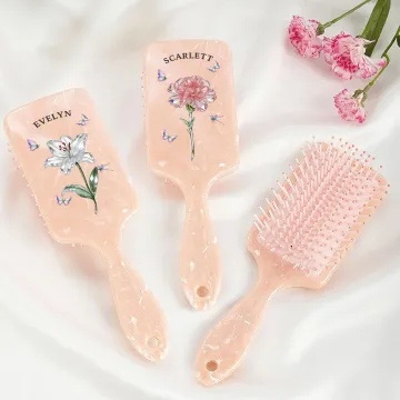 Discover Personalised Crystal Birth Flower Butterfly Paddle Air Cushion Comb with Name and and Ribbon Makeup Tool Birthday Gift for Women Girls