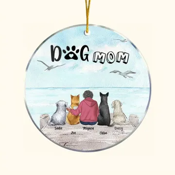Discover Personalised Dog Mom or Dog Dad Round Acrylic Hanging Ornament with Seagull Background Christmas Birthday Father's Day Gift for Dog Lover
