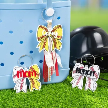 Discover Personalised Baseball Softball Soccer Sports Bow Bag Tag with Name and Number Accessories for Bogg Game Day Team Gift for Coaches Sports Lovers
