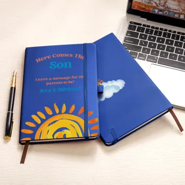 Discover Personalised Here Comes the Son Multicolour PU Leather Guest Book with Names and 80 Lined Pages  Baby Shower Gift for New Parent